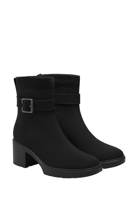Square-Toe Water-Repellent Heeled Boots (Gisella)
