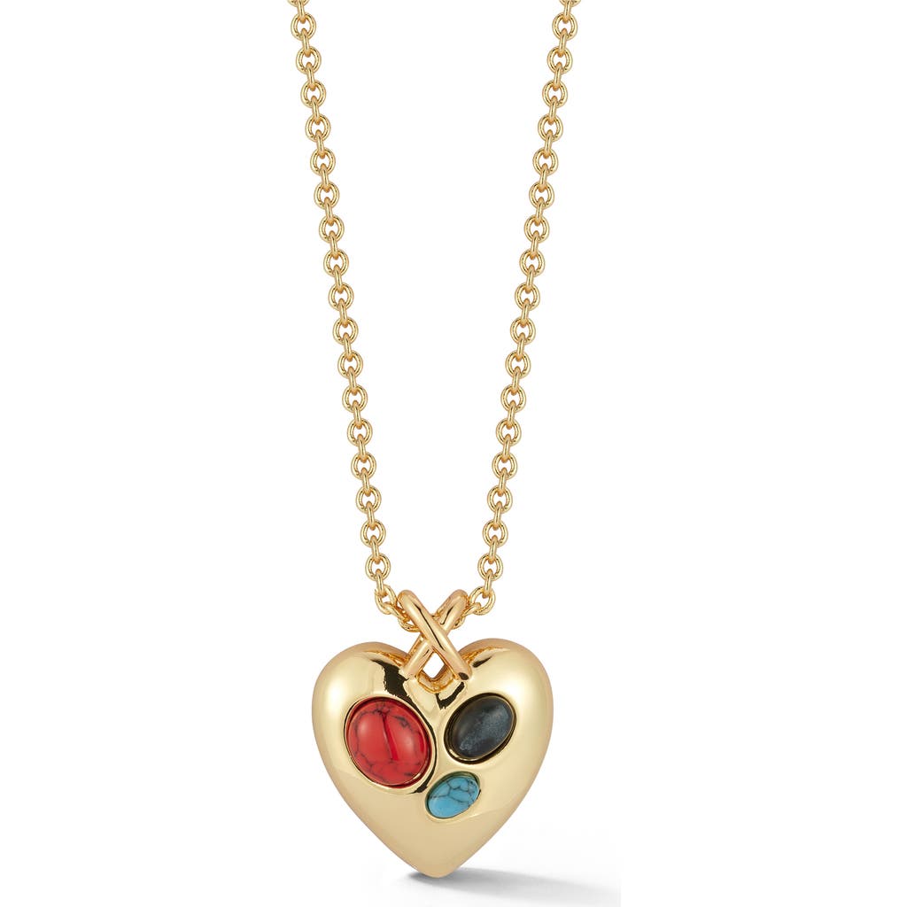 Chloe & Madison Chloe And Madison 18k Gold Plated Studded Heart Pendant Necklace In Gold
