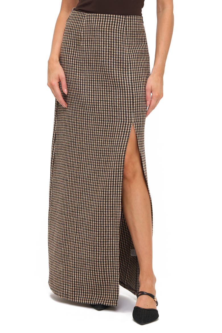 Houndstooth Front Slit Maxi Skirt, Main, color, BLACK/ BROWN