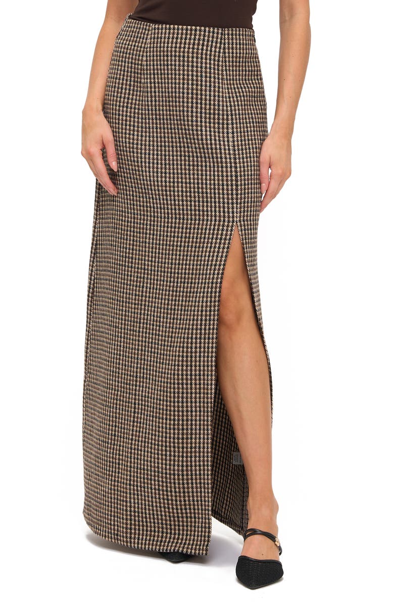 Ookie & Lala Houndstooth Front Slit Maxi Skirt, Main, color, Black/ Brown