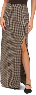Ookie & Lala Houndstooth Front Slit Maxi Skirt