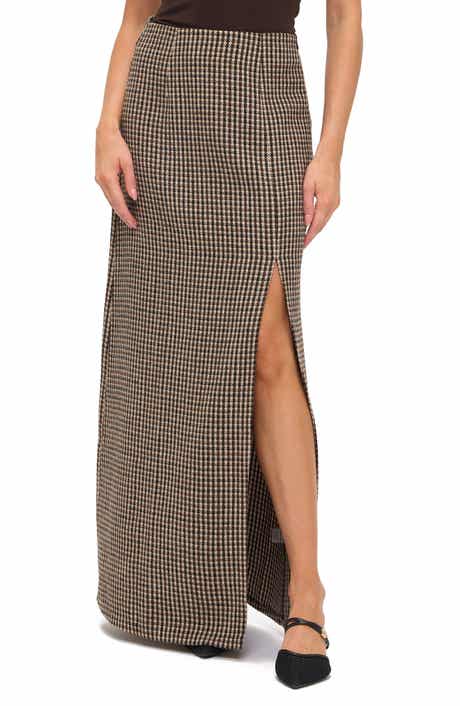 Ookie & Lala Houndstooth Front Slit Maxi Skirt