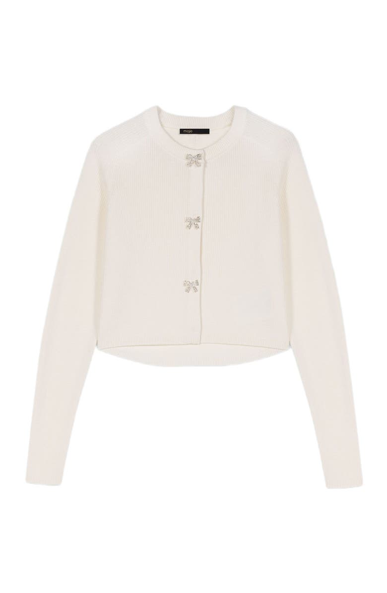 maje Jewelled bow-button cardigan, Main, color, Ecru