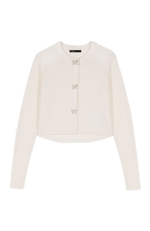 Jewelled bow-button cardigan