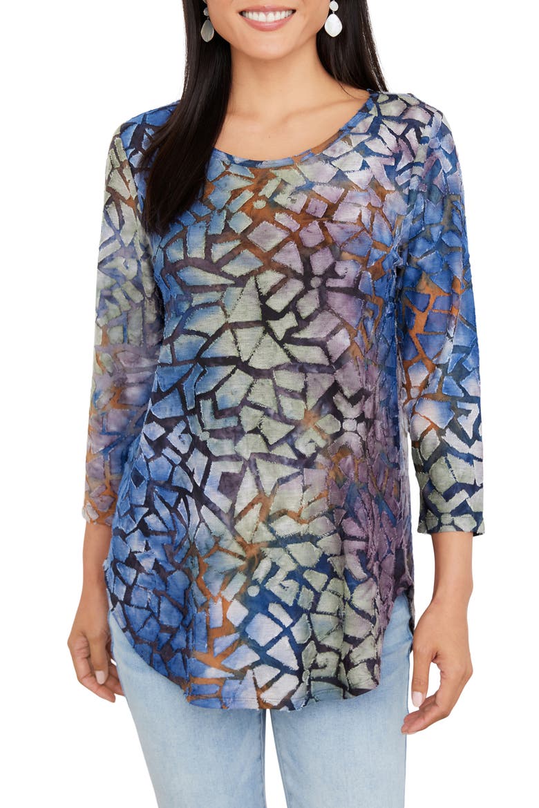 Tie Dye Burnout Shirttail Top, Main, color, TIE DYE