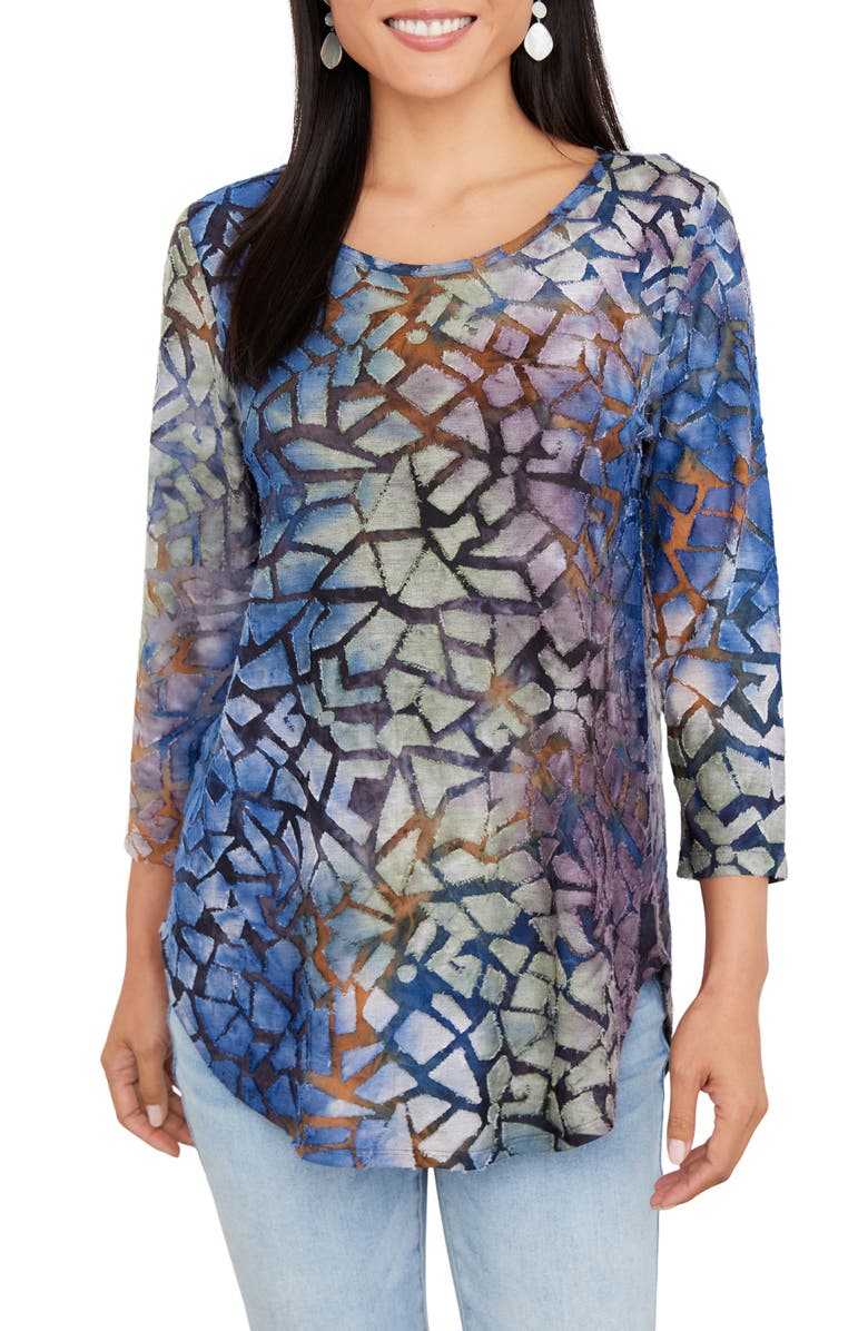 Karen Kane Tie Dye Burnout Shirttail Top, Main, color, 