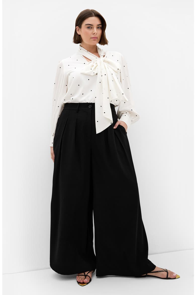 Kensie Tie Neck Blouse, Alternate, color, BLACK SPOT