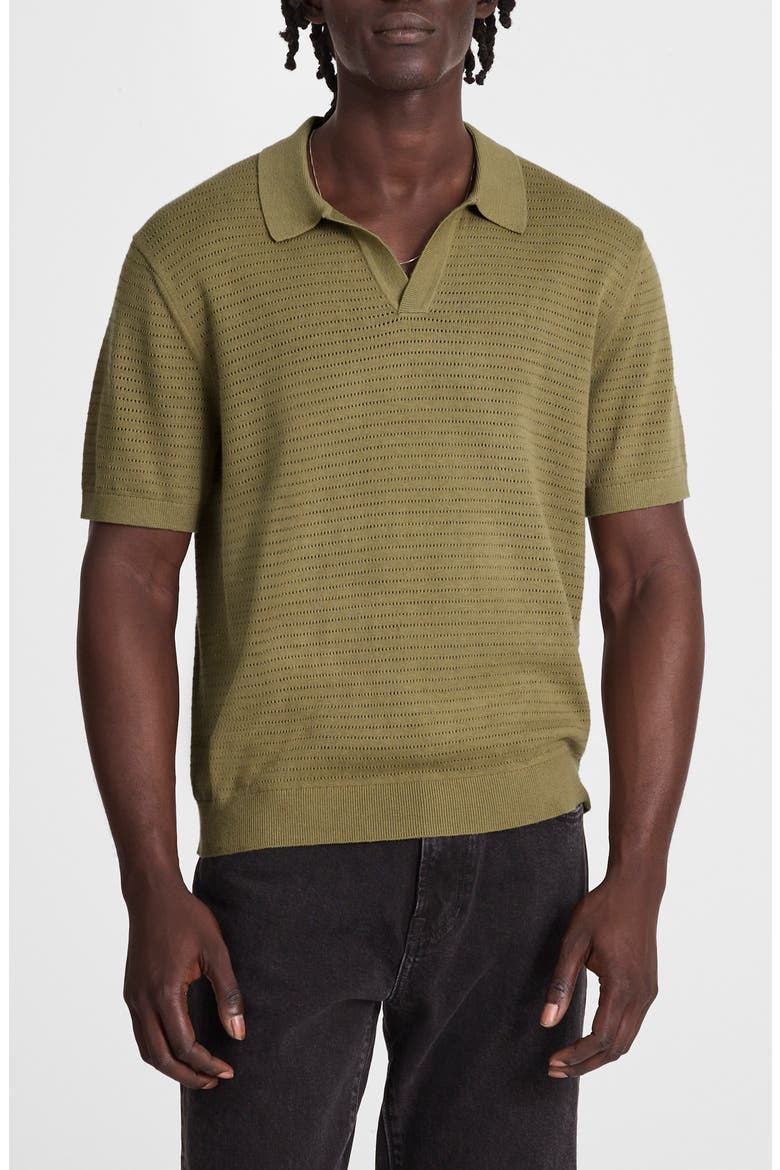 Pointelle Stitch Johnny Collar Sweater Polo, Main, color, EXPAT OLIVE