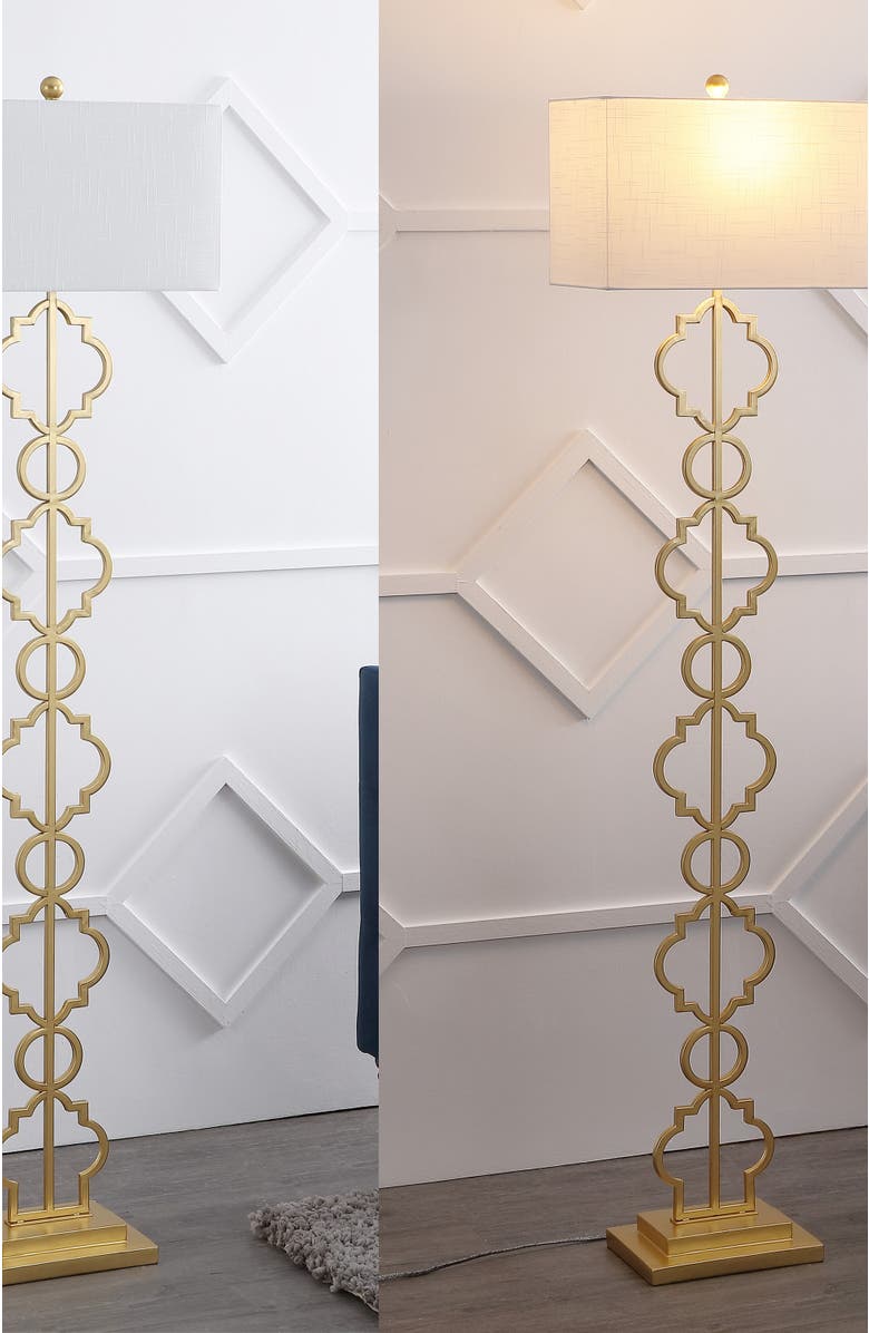 JONATHAN Y Selina 64.5" Transitional Glam Iron Ogee Trellis LED Floor Lamp, Gold Painting, Alternate, color, Gold Painting