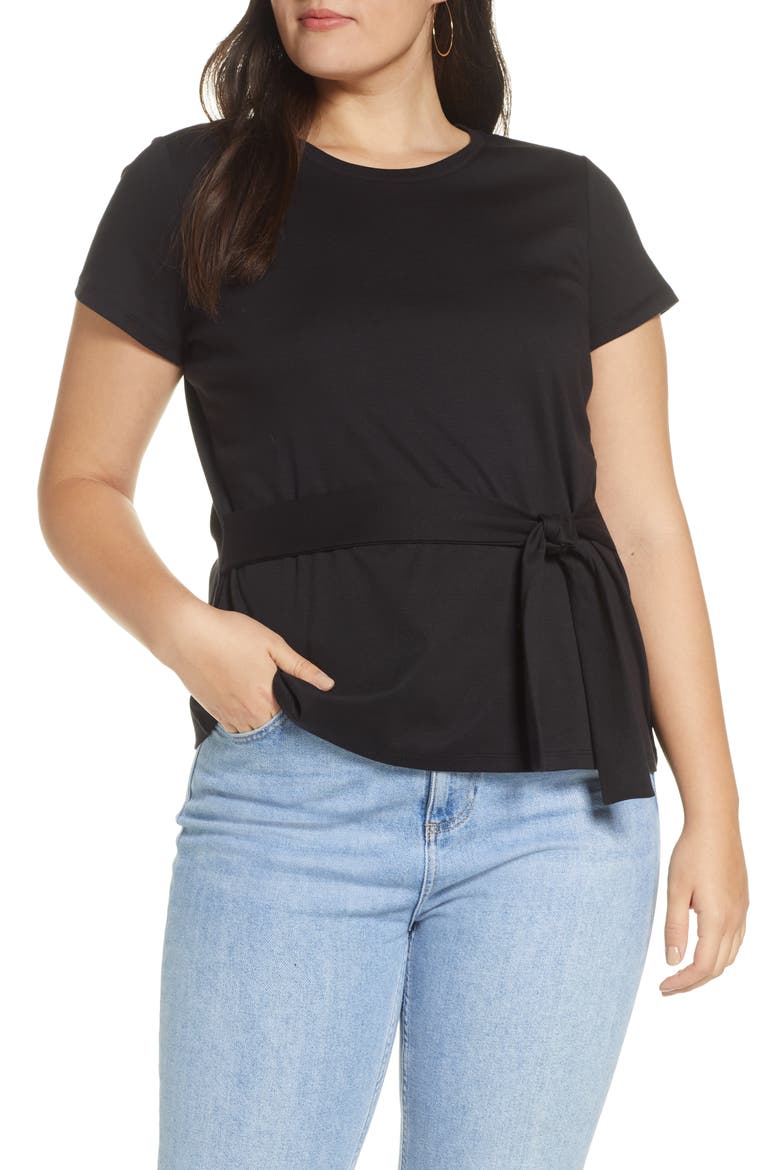 Tie Waist Tee, Alternate, color, BLACK