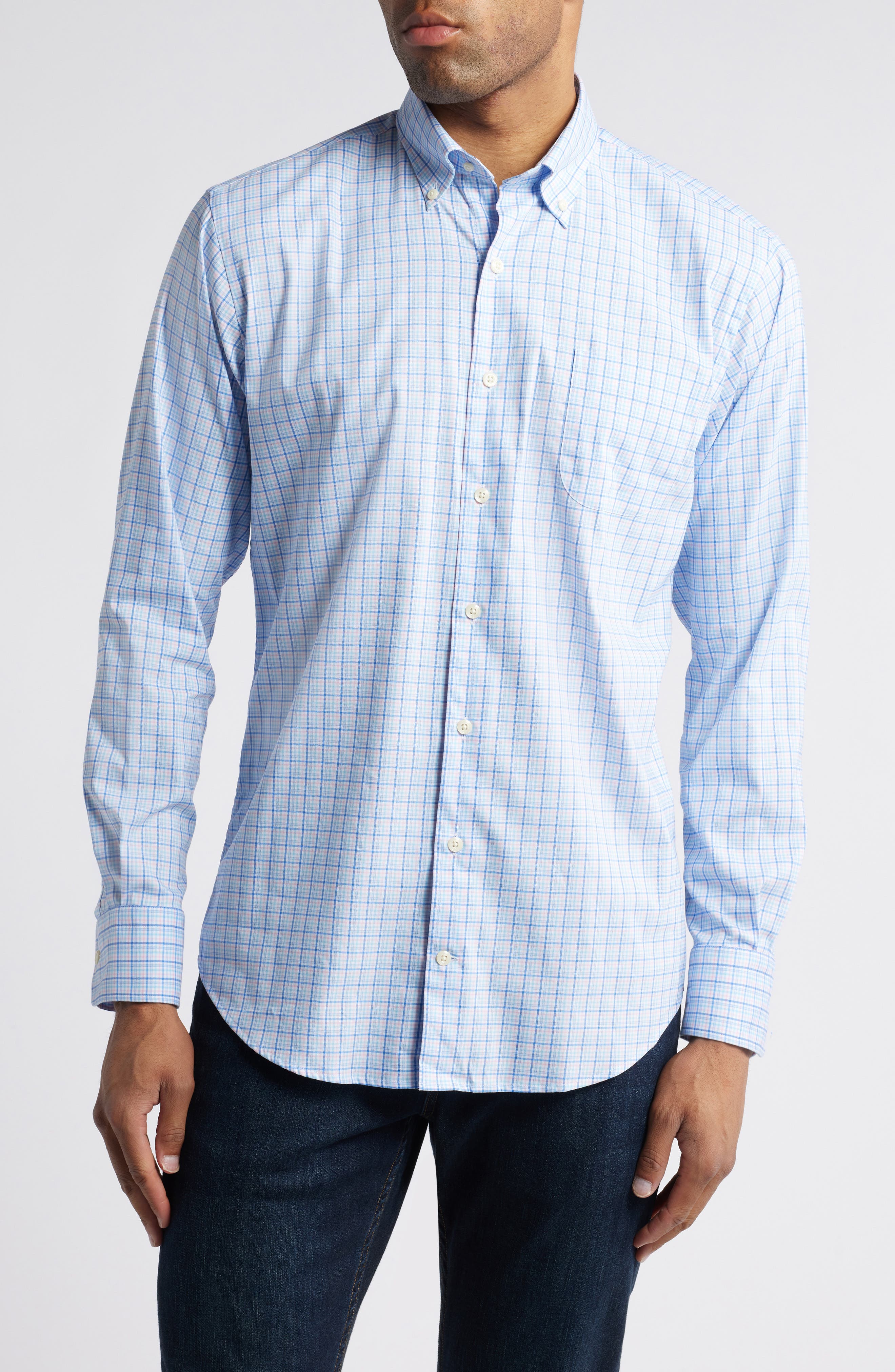 Peter Millar Albert Crown Lite Check Performance Button-Down Shirt