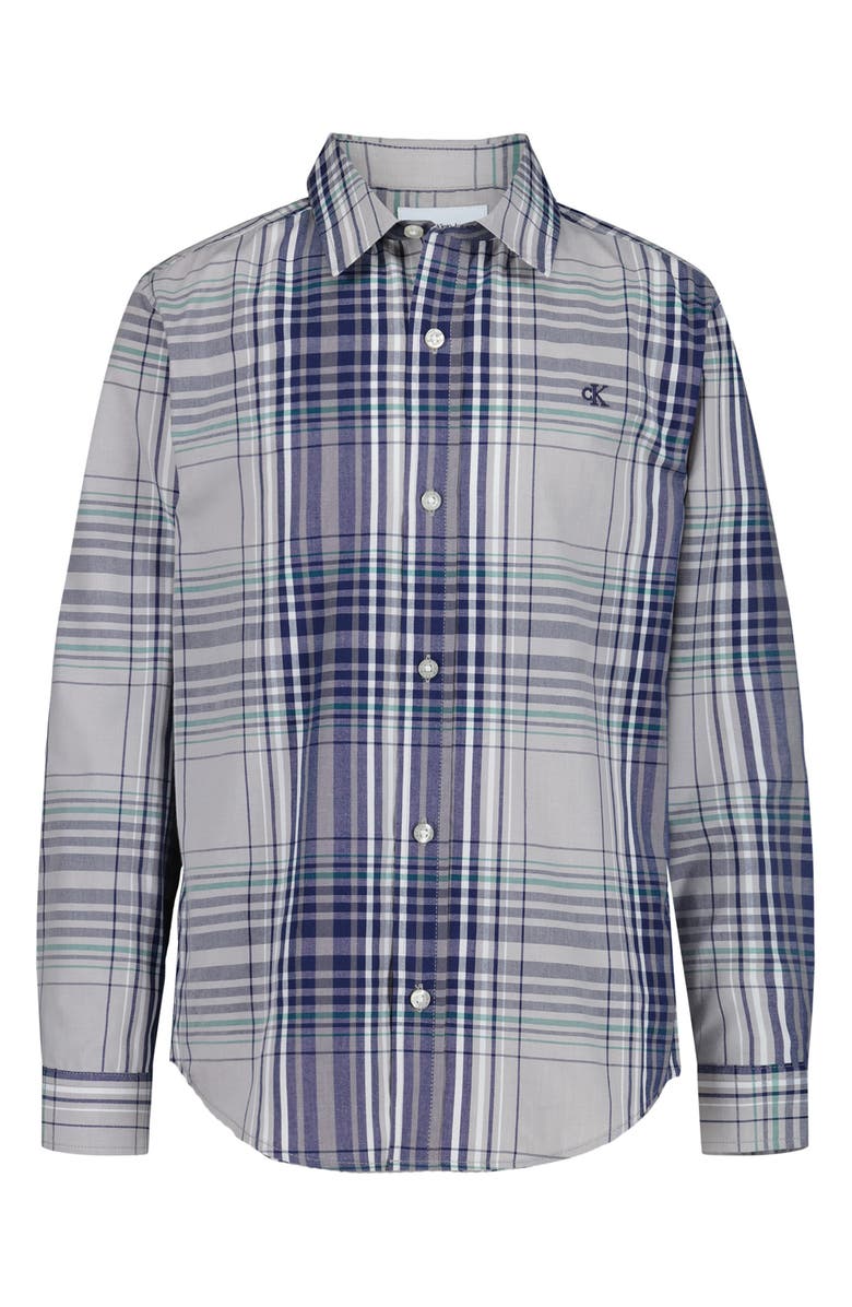 Calvin Klein Kids' Abstract Plaid Button-Up Shirt, Main, color, Alloy