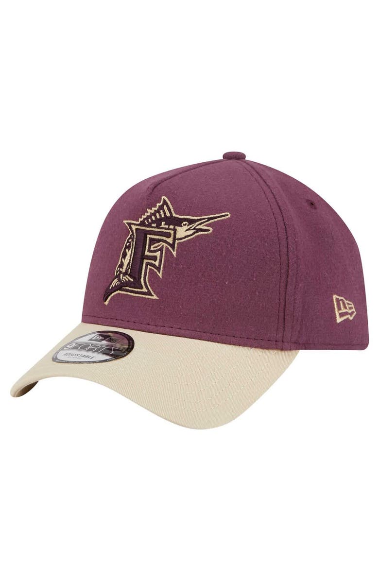 New Era Men's New Era Maroon Florida Marlins Cooperstown Collection Moleskin A-Frame 9FORTY Adjustable Hat, Main, color, Maroon