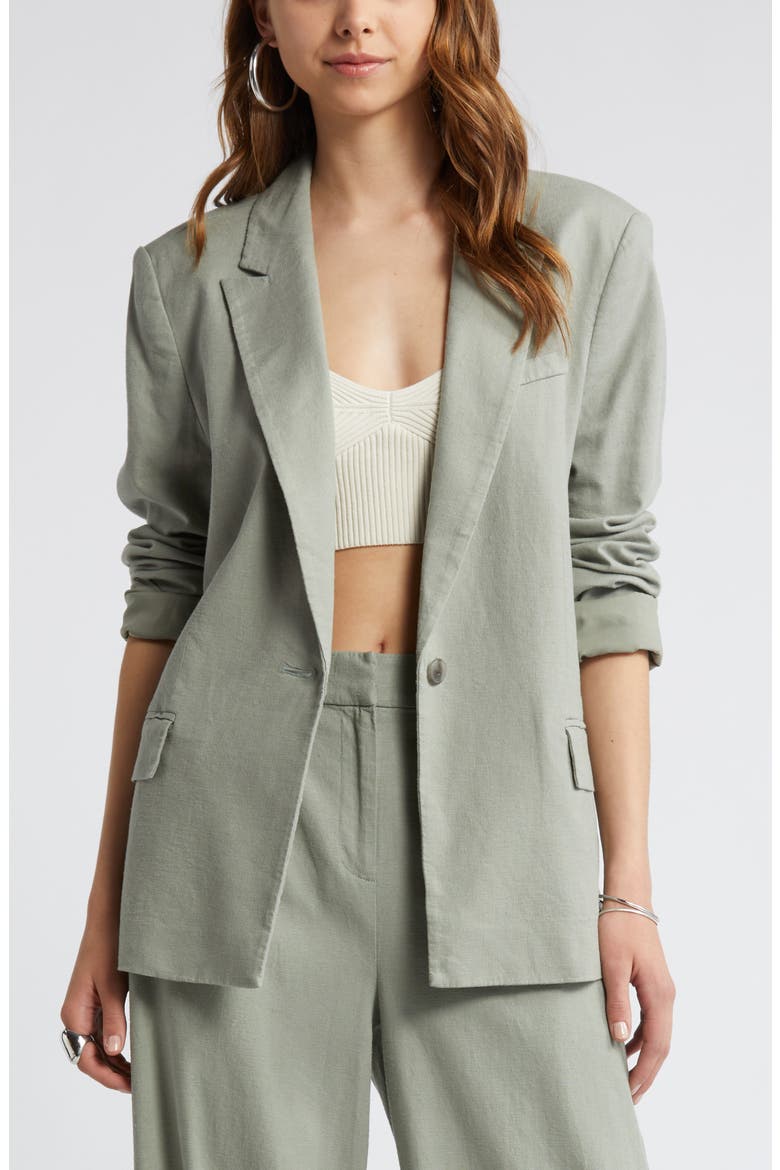 Linen Blend Blazer, Main, color, GREEN HALO