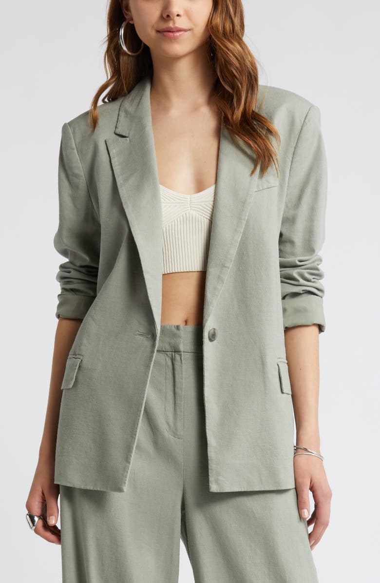 Open Edit Linen Blend Blazer, Main, color, Green Halo