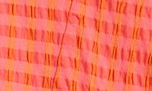 Bobo Choses Kids' Vichy Sunflower Embriodered Stripe Seersucker Dress In Fuchsia