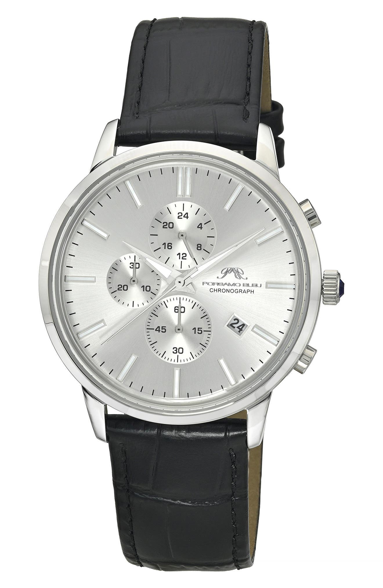 Aura Leather Strap Chronograph Watch, 44mm