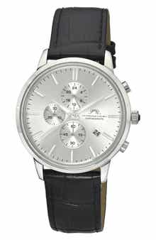 Aura Leather Strap Chronograph Watch, 44mm