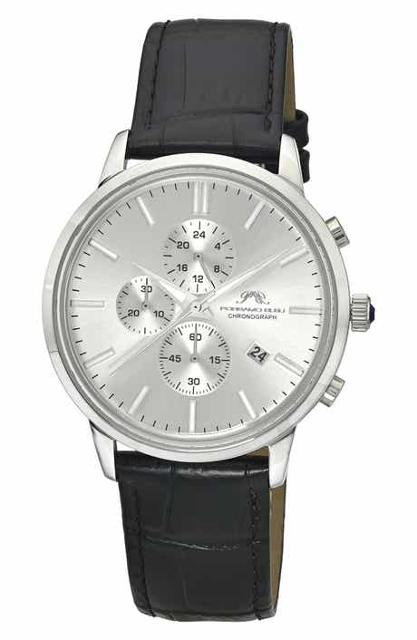 Aura Leather Strap Chronograph Watch, 44mm