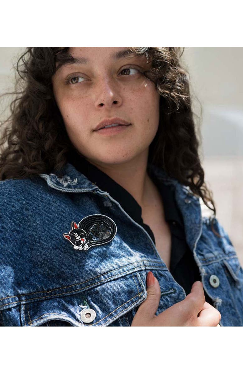 Matr Boomie Bala Mani Beaded Sleeping Cat Brooch Pin, Alternate, color, Black