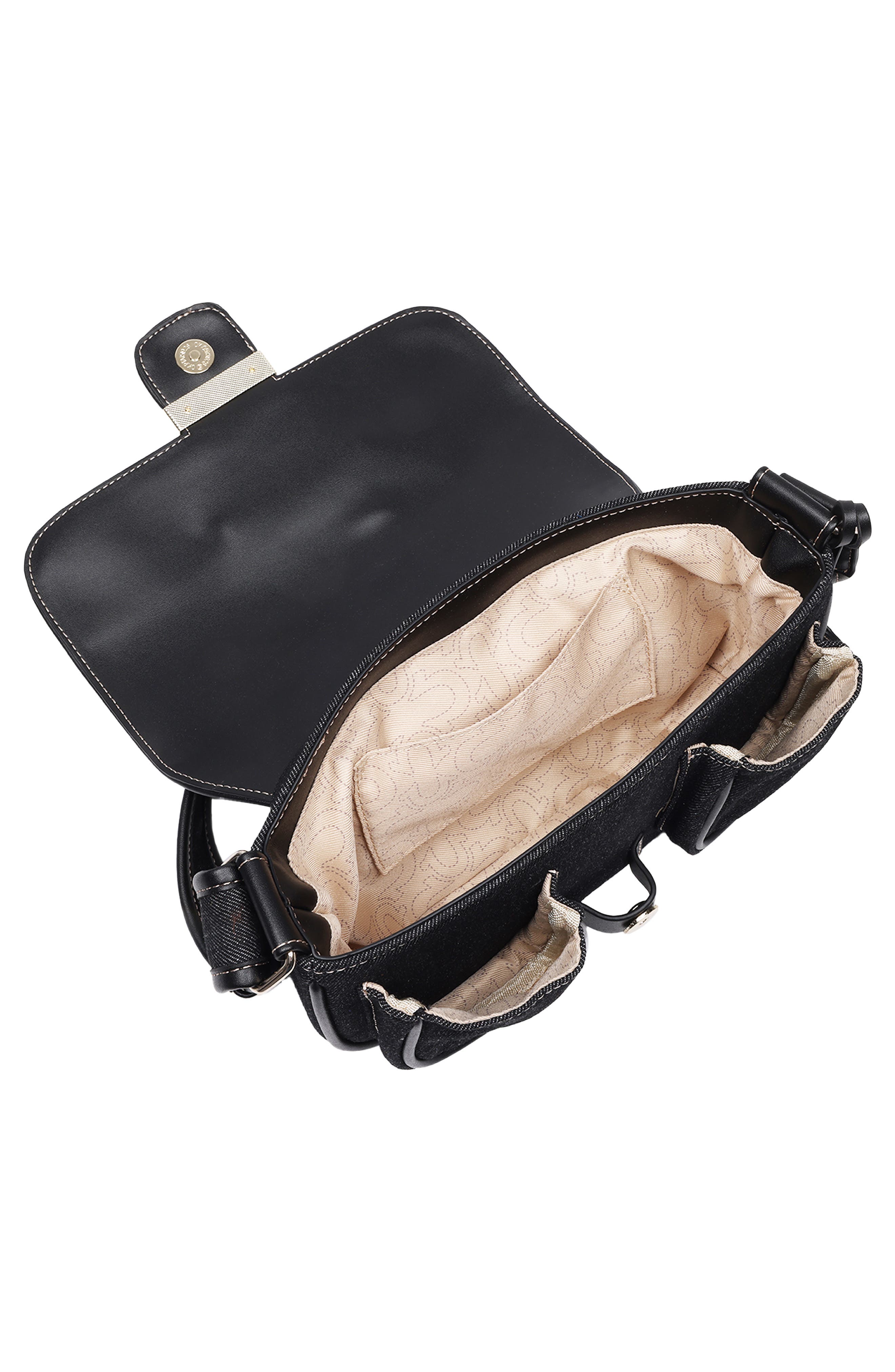 True Religion Double Pocket Denim Satchel, Alternate, color, Black