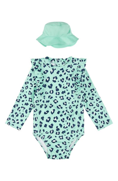 2-Piece Long Sleeve Swimsuit & Cap Set (Baby)