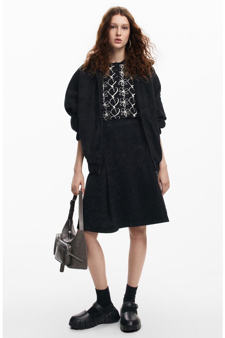 Tonal Pattern Hooded Jacket, Alternate, color, BLACK