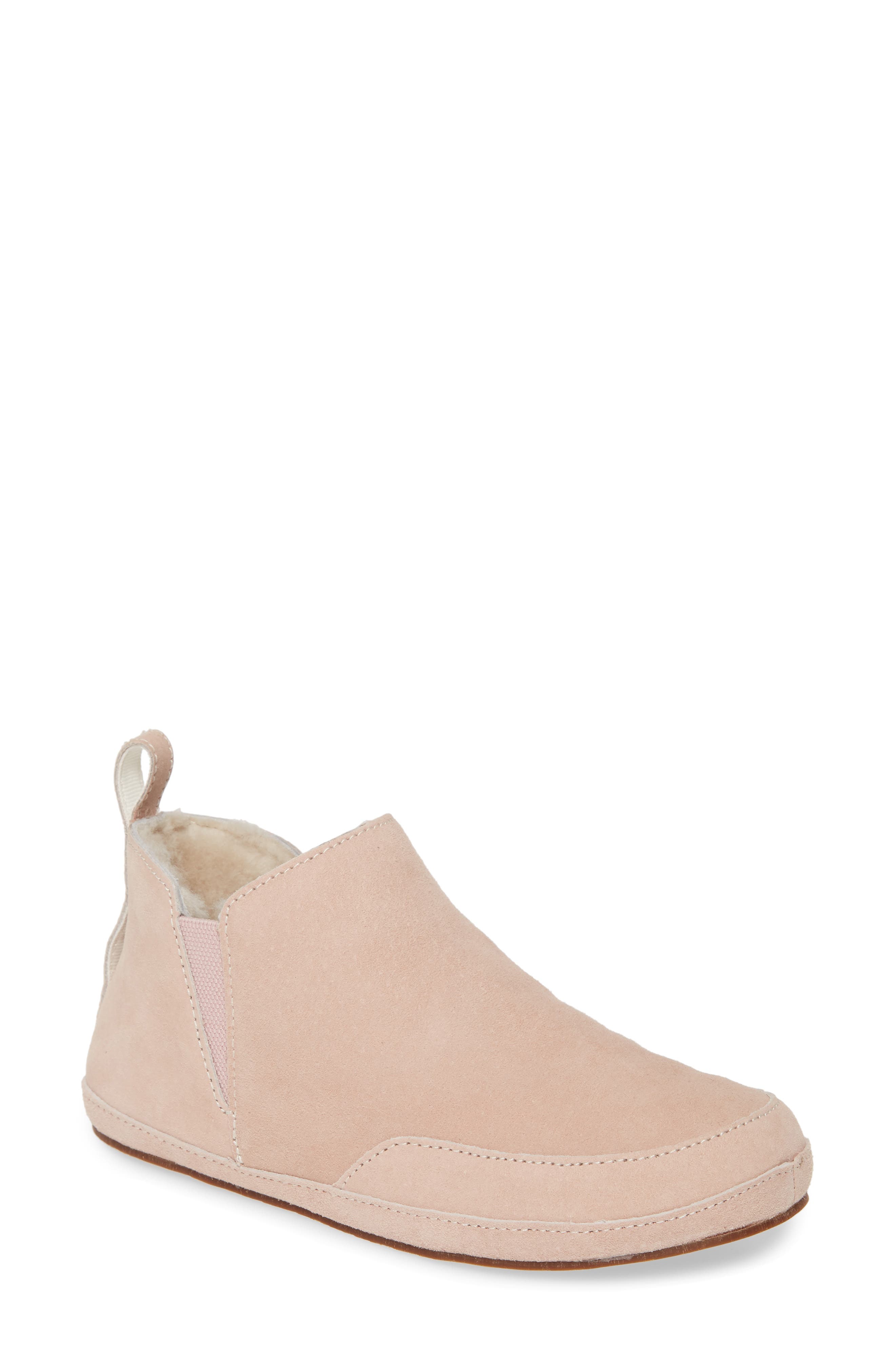 Olani Genuine Shearling Slipper, Main, color, CORAL ROSE LEATHER