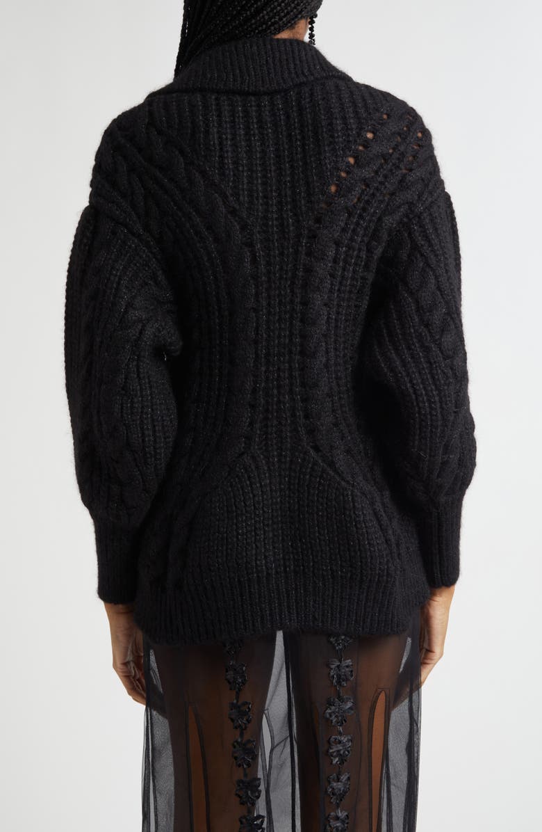 Simone Rocha Sculpted Cable Knit Cardigan, Alternate, color, Black/ Jet