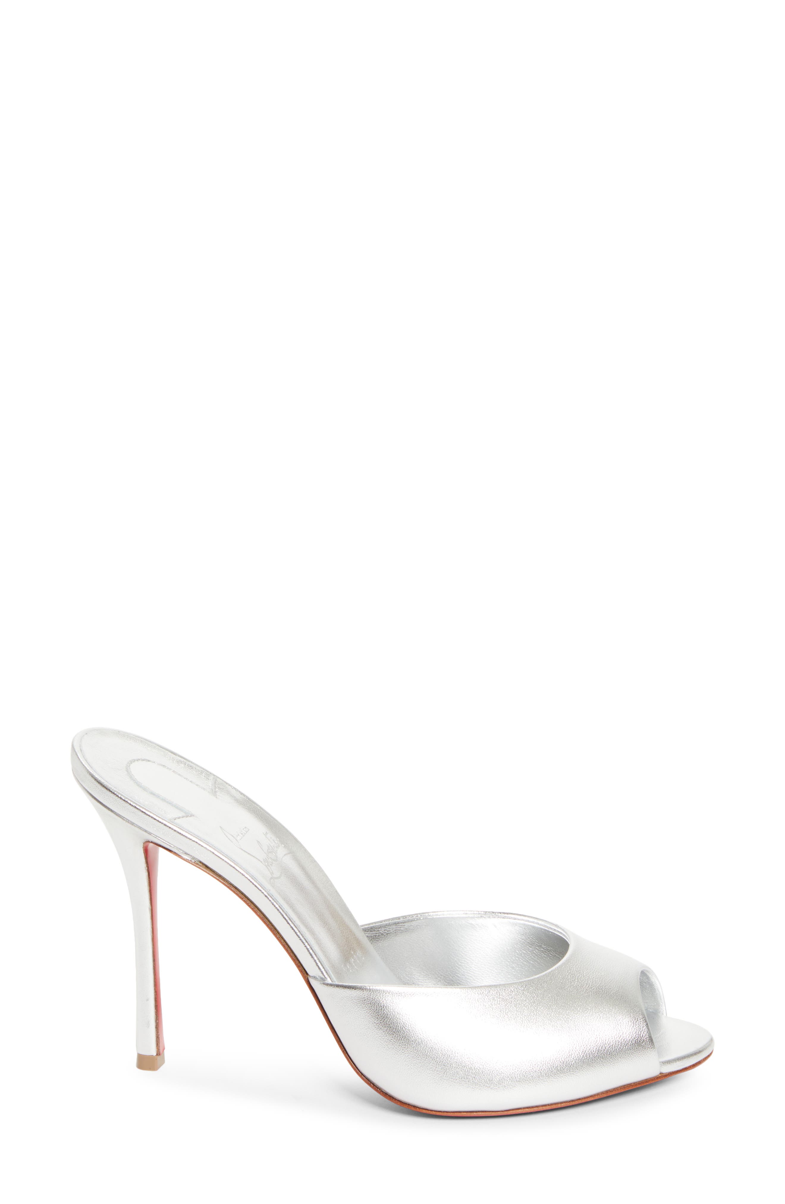 Christian Louboutin Me Dolly Peep Toe Slide Sandal, Alternate, color, Silver