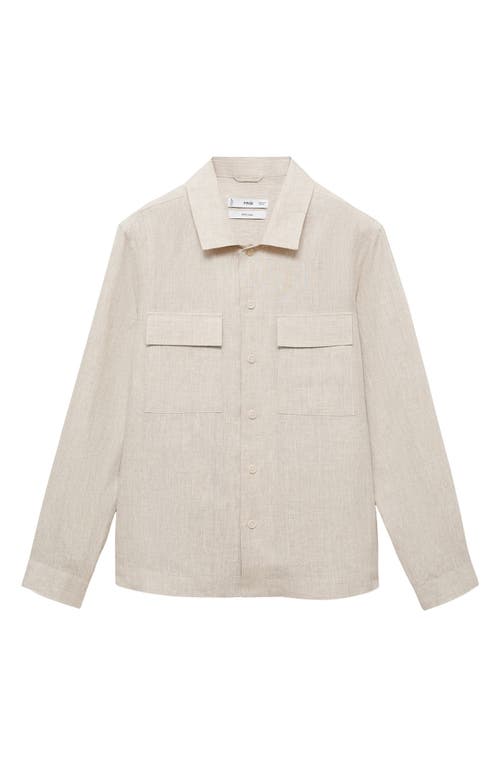 Mango Linen Overshirt With Pockets In Sand