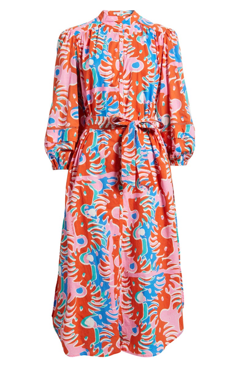 Poupette St Barth Cathy Abstract Print Cotton Cover-Up Shirtdress, Alternate, color, Red Geo Afro