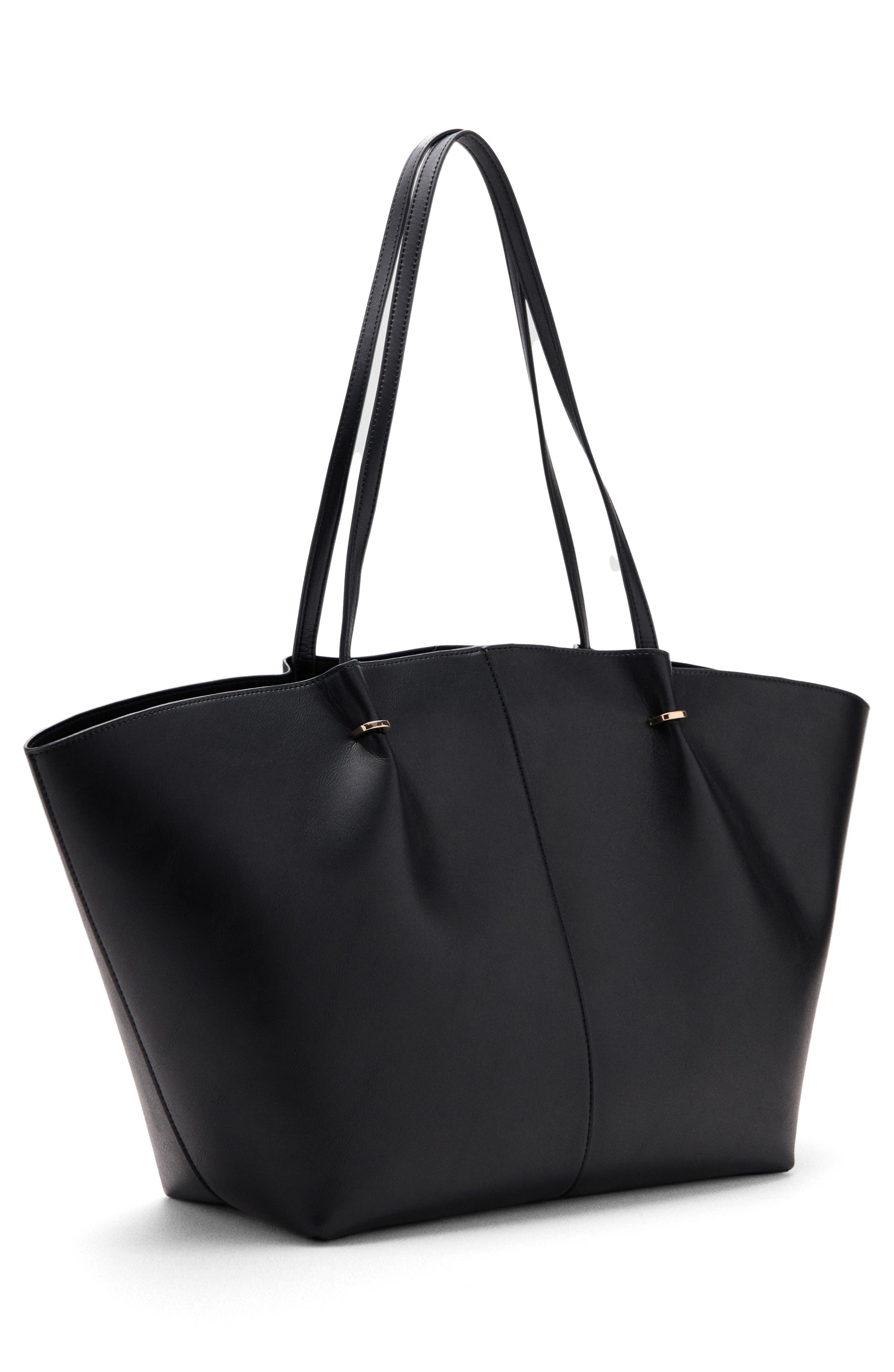 MANGO Faux Leather Shopper Bag, Alternate, color, Black