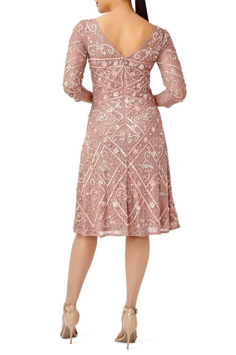 Floral Sequin Lace Three-Quarter Sleeve A-Line Dress, Alternate, color, ROSE QUARTZ