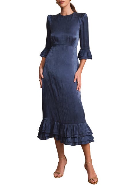 Metallic Ruffled Midi Dress