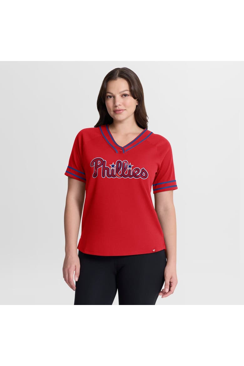 Women's Fanatics Red Philadelphia Phillies Diva Race Ahead Raglan V-Neck T-Shirt, Main, color, Red