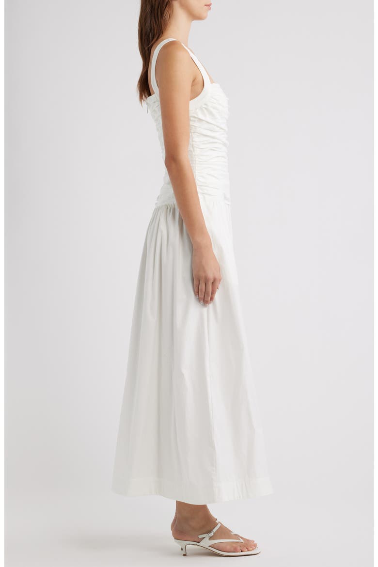 Nesta Ruched Bodice Stretch Cotton Dress, Alternate, color, WHITE