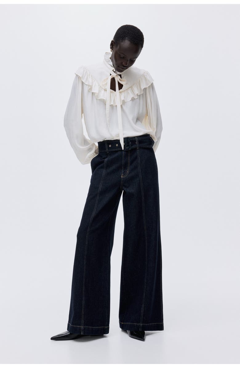 H&M Wide High Jeans, Alternate, color, Dark Denim Blue
