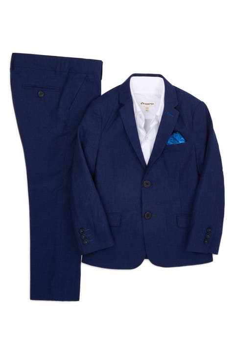 Kids' Mod Slim Fit Solid Navy Linen & Cotton Suit (Toddler, Little Kid & Big Kid)