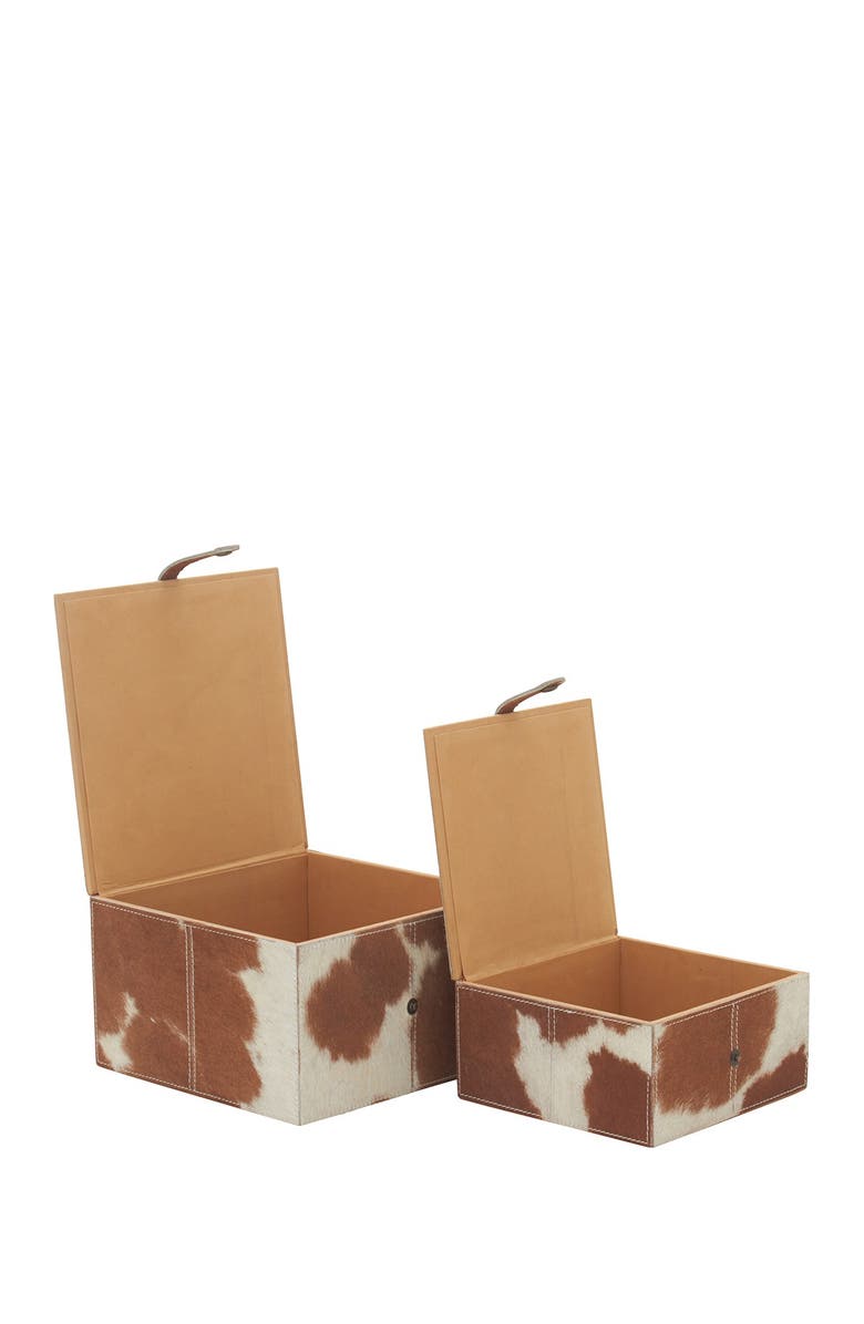 SONOMA SAGE HOME Brown Leather & Genuine Calf Hair Handmade Box with Hinged Lid - Set of 2, Alternate, color,