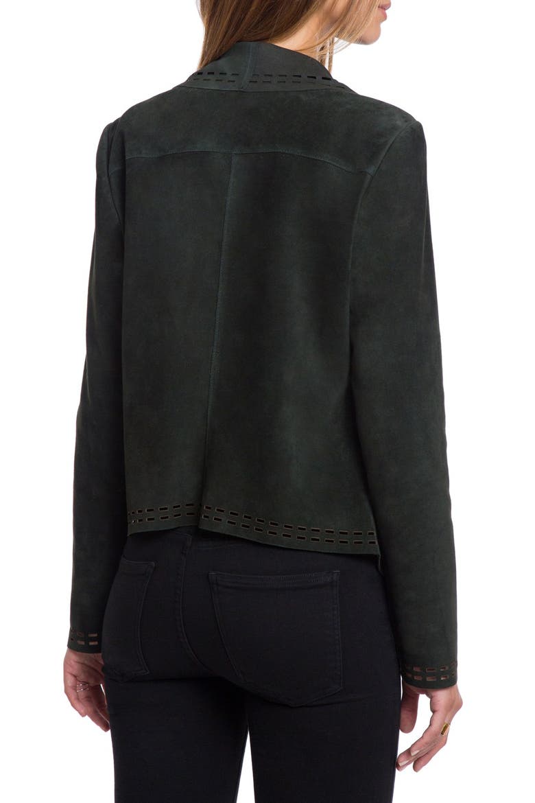 Laser Cut Goatskin Suede Jacket, Alternate, color, DARK OLIVE