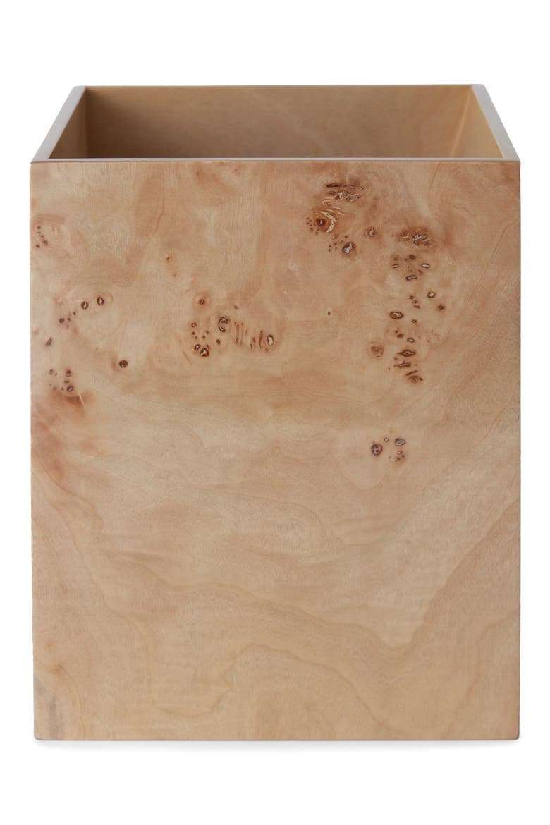Mesa Burl Wood Wastebasket, Main, color, BURLED WOOD