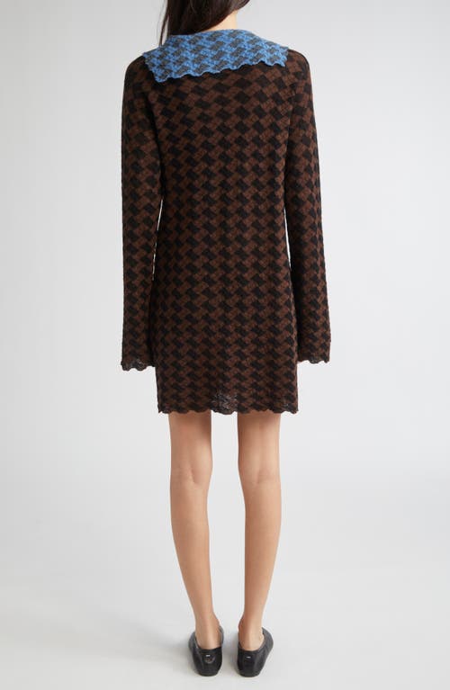 Yanyan Basket Argyle Long Sleeve Sailor Collar Wool Sweater Dress In Multi