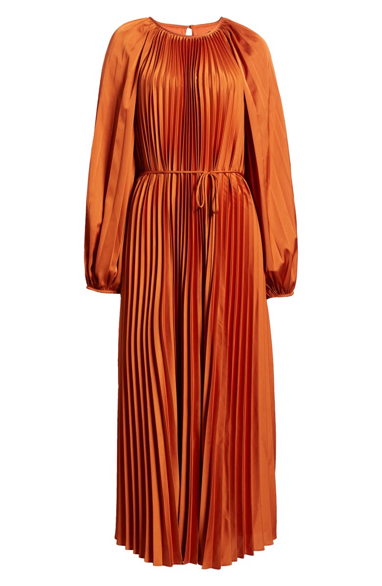 Julia Jordan Pleated Long Sleeve Satin Midi Dress, Main, color,