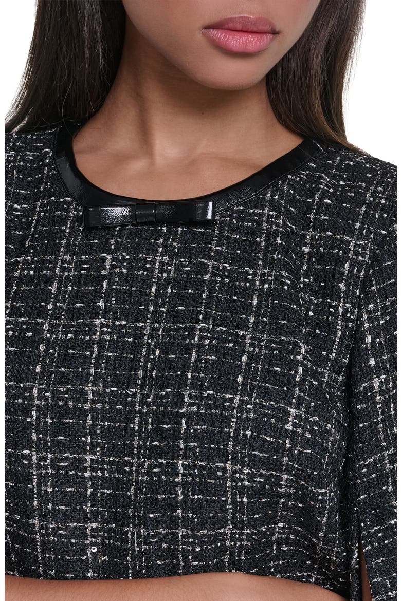 Sequin Plaid Tweed Dress, Alternate, color, BLACK/ GOLD MULTI