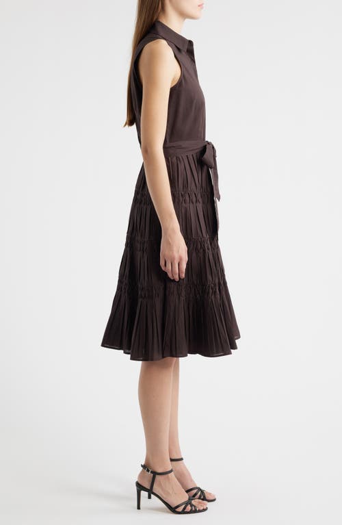 Anne Klein Diamond Detail Sleeveless Tie Waist Shirtdress In Brown