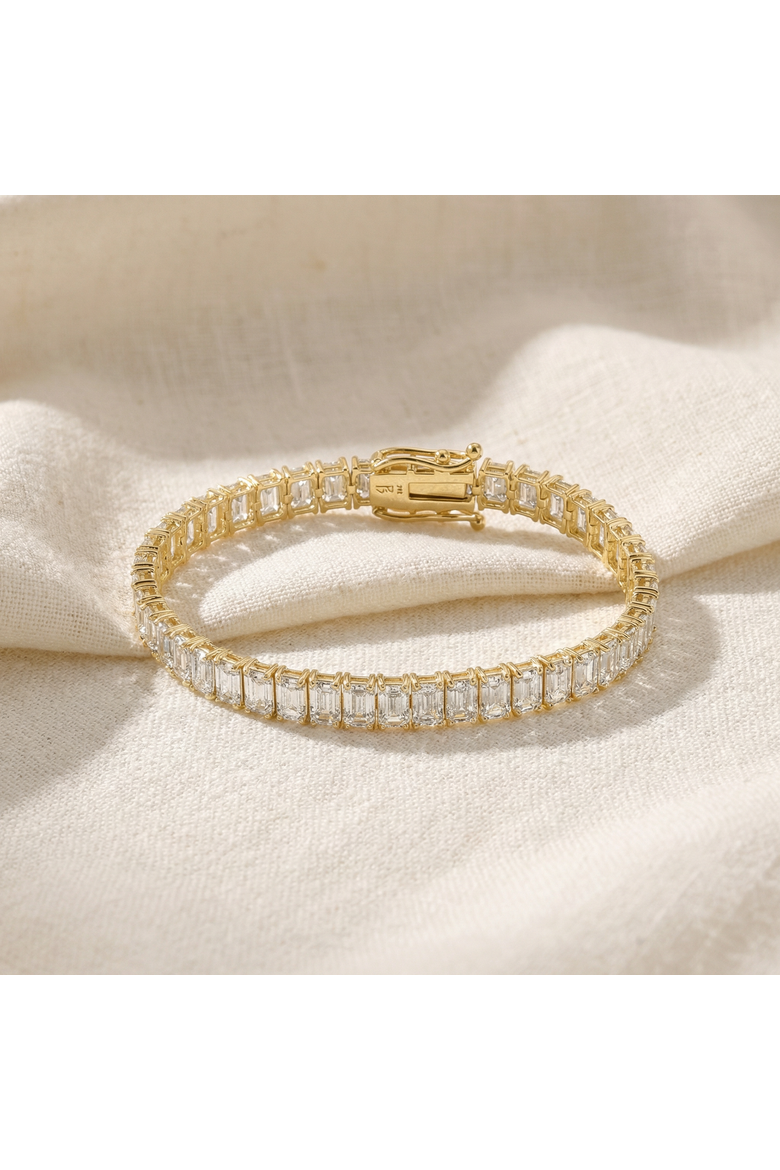 20Ct Emerald Cut Diamond Tennis Bracelet 14k Gold 7" Lab Grown, Alternate, color, 14k Yellow Gold