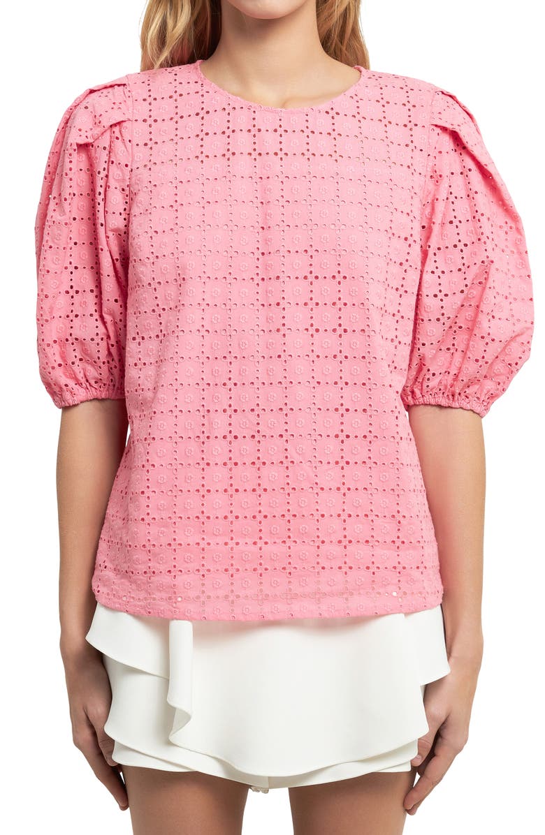 English Factory Embroidered Eyelet Cotton Top, Alternate, color, 