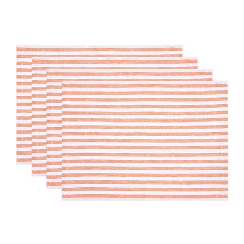 Linen Placemats Set of 4, 14 x 19 Inch for Dining Table, Holiday and Everyday Table Decor - Amalfi Stripe