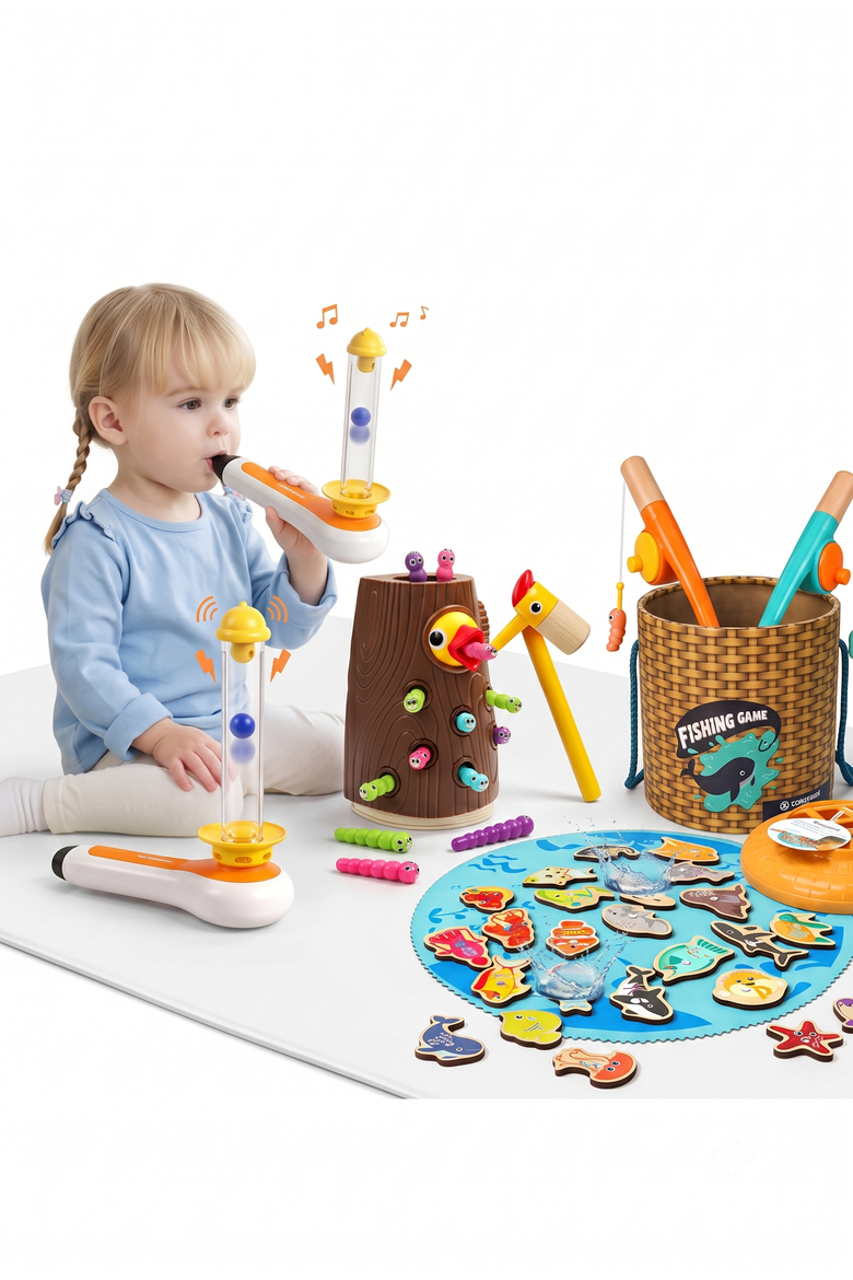 3 in 1 Kids Fine Motor Activity Set Includes Magnetic Bird Feeding, Fishing & Sensory, Main, color, Multicolor